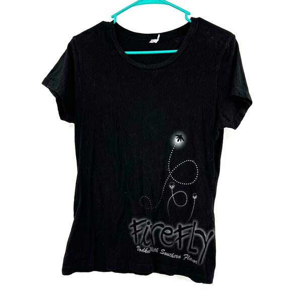 Alstyle Size Large Short Sleeve Crewneck T-Shirt‎ Black Firefly Print Activewear - Picture 1 of 4